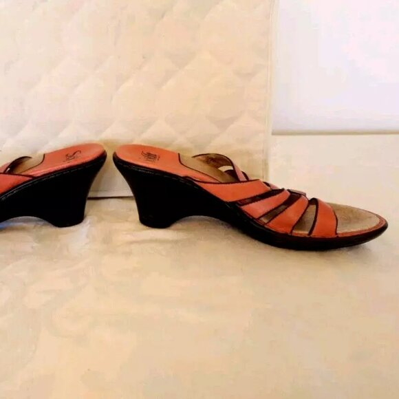 Womens SOFFT Leather Flats Sandals Shoes 10 M Coral Salmon Orange Black Slip On - Picture 9 of 13